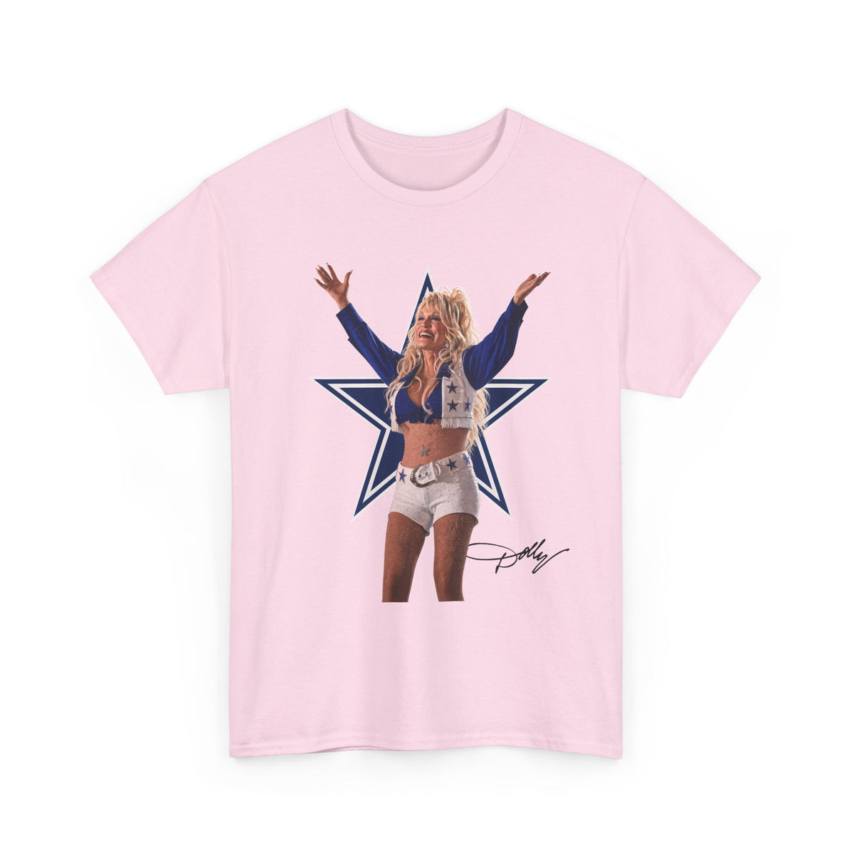 Cheerleader Outfit Graphic Tee, Dolly Parton Dallas Halftime Shirt, Navy Star Fan Top for Texas Football Fans