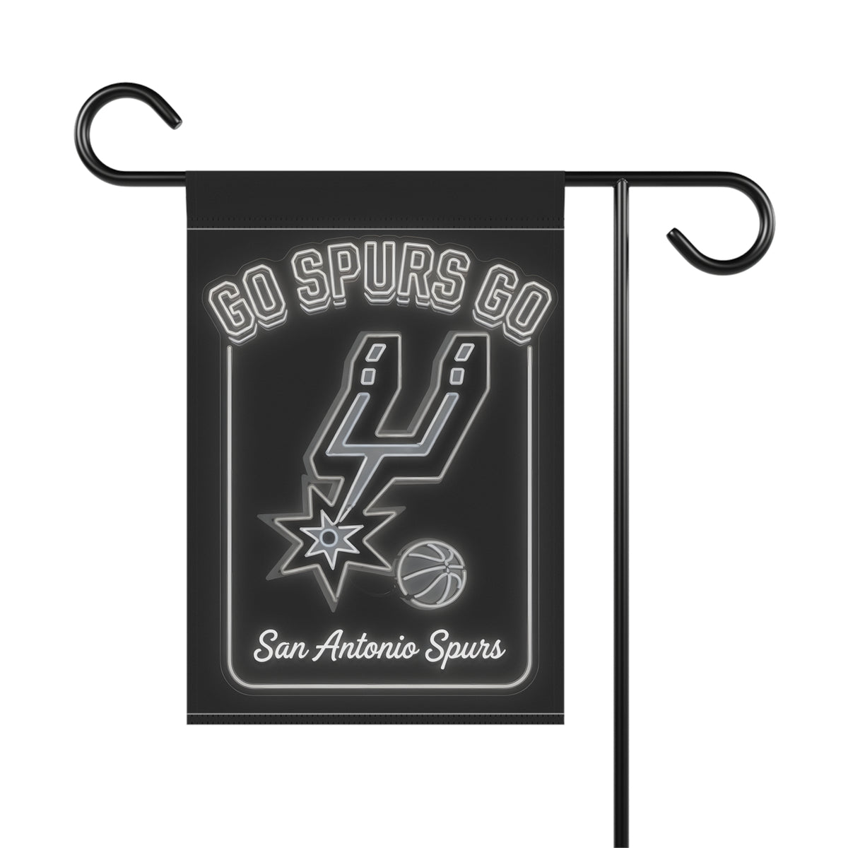 Season Opener Spurs Flag, San Antonio Garden Flag, Metallic Silver Logo Basketball Banner for Game Night and Watch Party