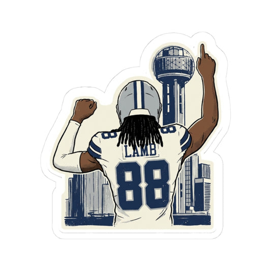 CeeDee Lamb Sticker, Cowboys WR 88 Decal, Big D Downtown Skyline Art, Hydro Flask Accent for Dallas Game Day Fan