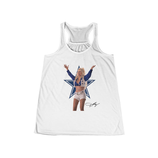 Racerback Tank Top, Dolly Parton Cowboys Halftime Women's Flowy Tank for Dallas Fan, Warm Weather Game Day and Country Night, Navy Star