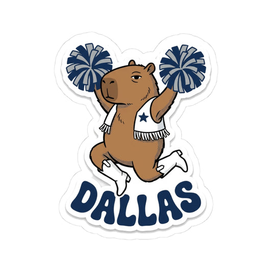 Cheerleader Capybara Sticker for Dallas Fan Phone Case, Pom Pom Kindle Decal, Navy Star Cowgirl Boot Art, Football Cheer Squad Laptop Accent