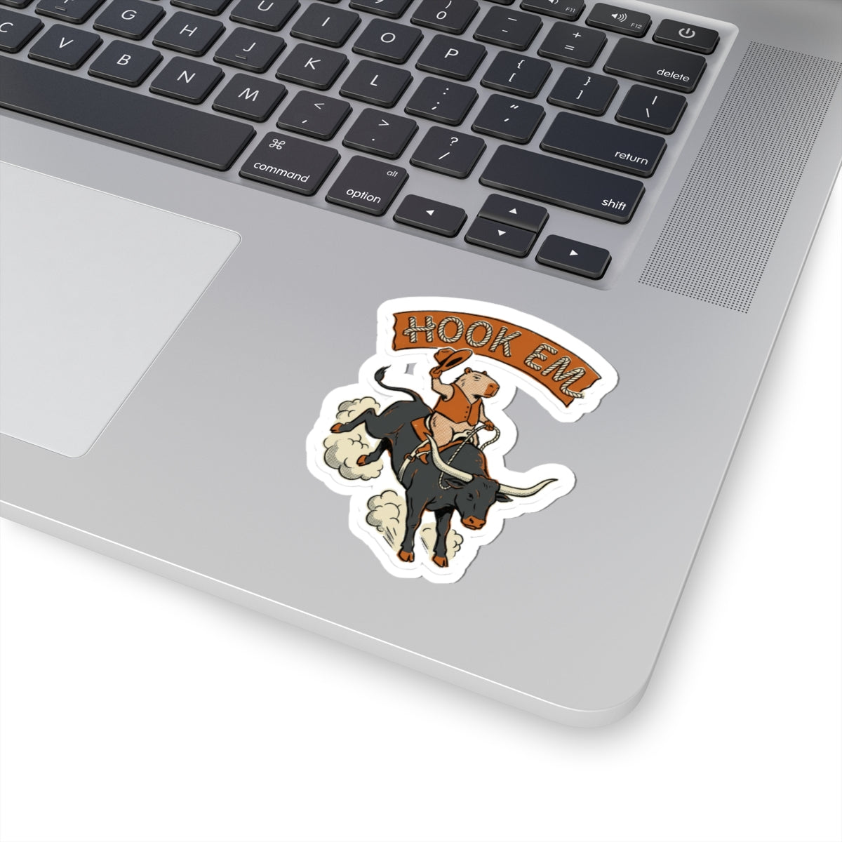 Rodeo Capybara Sticker for Longhorns Fan Water Bottle, Hook Em Bull Rider Decal, Burnt Orange Western Art, Funny Texas Football Accent