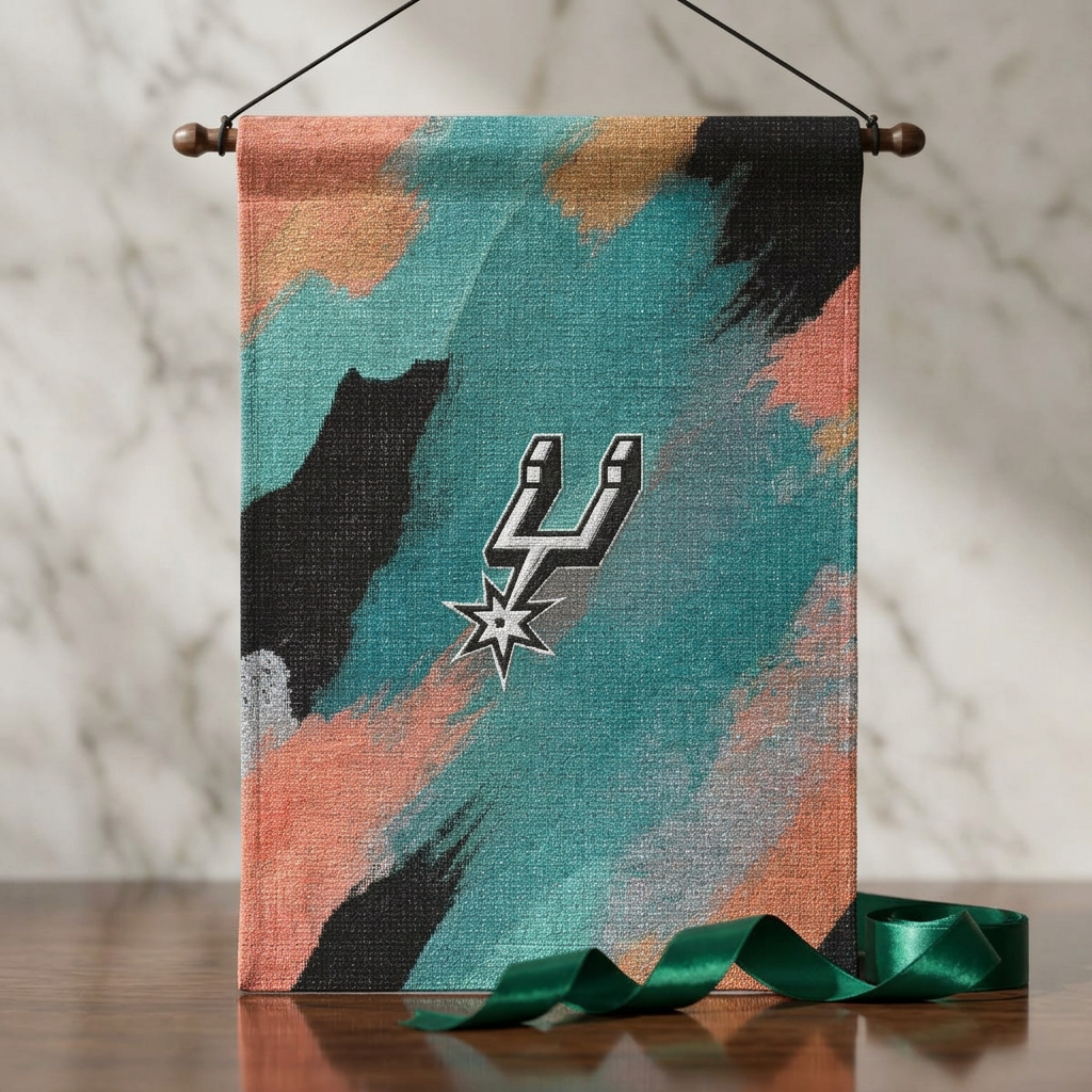 Spurs Wall Art Tapestry for Man Cave, Basketball Fan Bedroom Decor, San Antonio Wall Hanging for Dorm and Game Room, Abstract Office Art