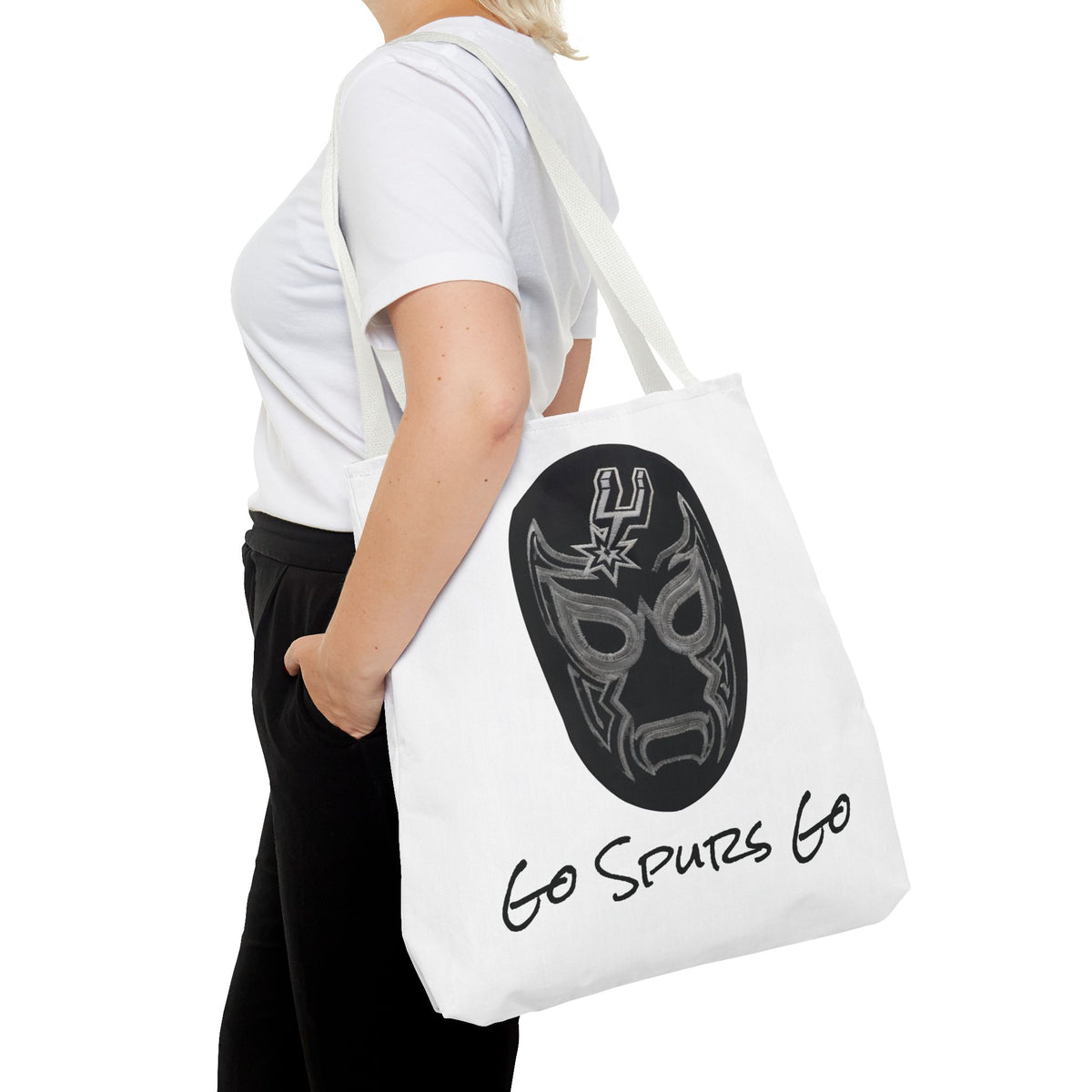 Lucha Libre Tote Bag for Women, Luchador Mask Art Carryall, Go Spurs Go Market Purse for Basketball Fan, San Antonio Bag for Mom