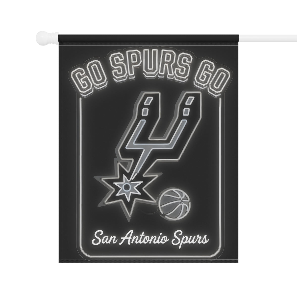Season Opener Spurs Flag, San Antonio Garden Flag, Metallic Silver Logo Basketball Banner for Game Night and Watch Party
