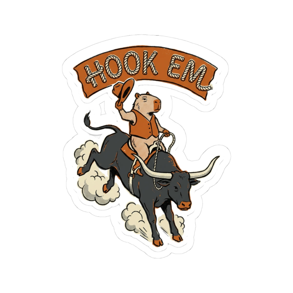 Rodeo Capybara Sticker for Longhorns Fan Water Bottle, Hook Em Bull Rider Decal, Burnt Orange Western Art, Funny Texas Football Accent