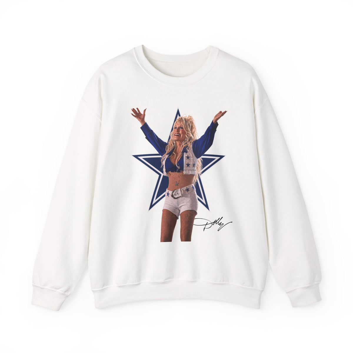 Crewneck Sweatshirt, Dolly Parton Cowboys Halftime Pullover for Chilly Sunday Games, Stadium Sweater Outfit for Dallas Fan, Navy Star