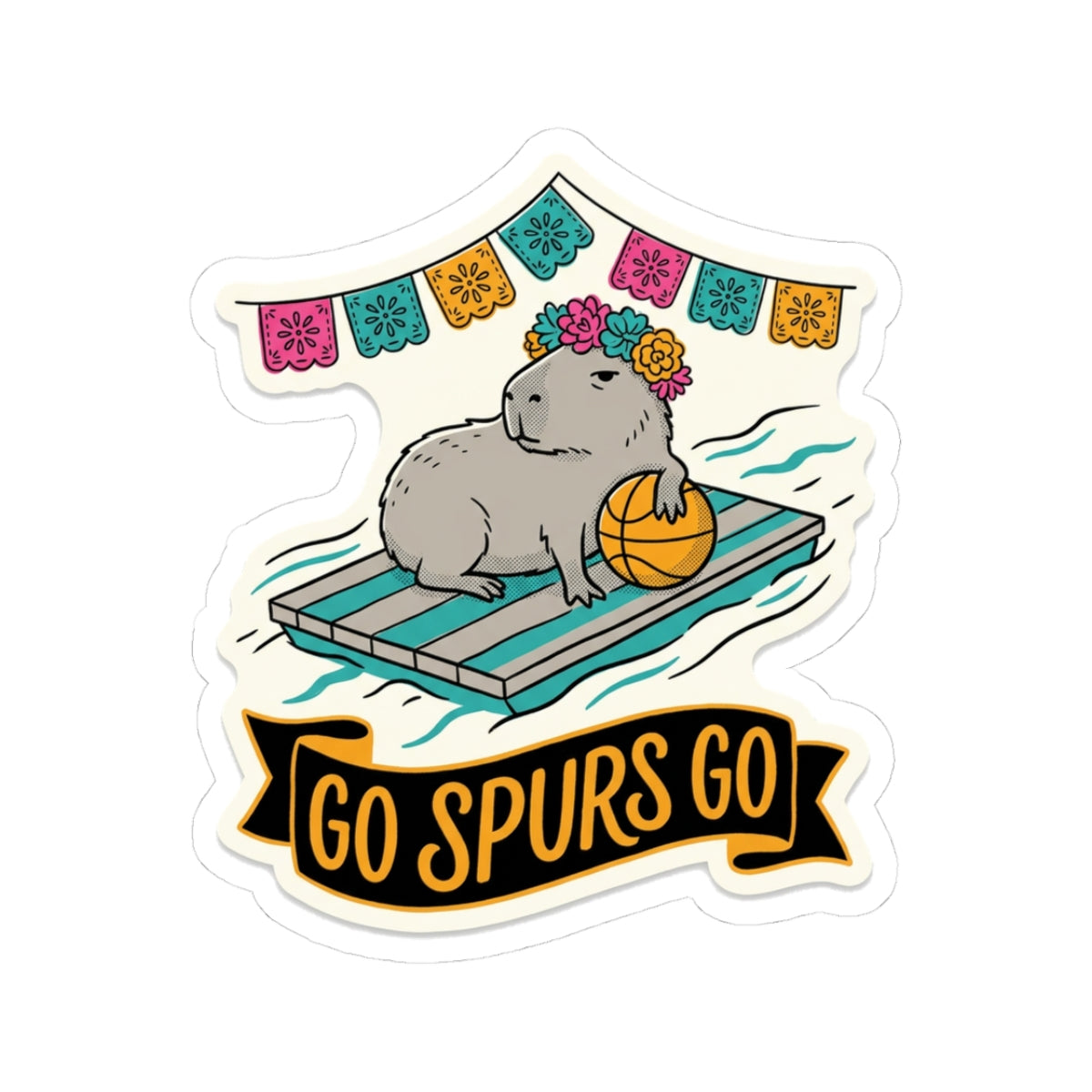 River Walk Capybara Sticker for San Antonio Fan Laptop, Fiesta Flower Crown Decal, Papel Picado Basketball Art, Spurs Souvenir