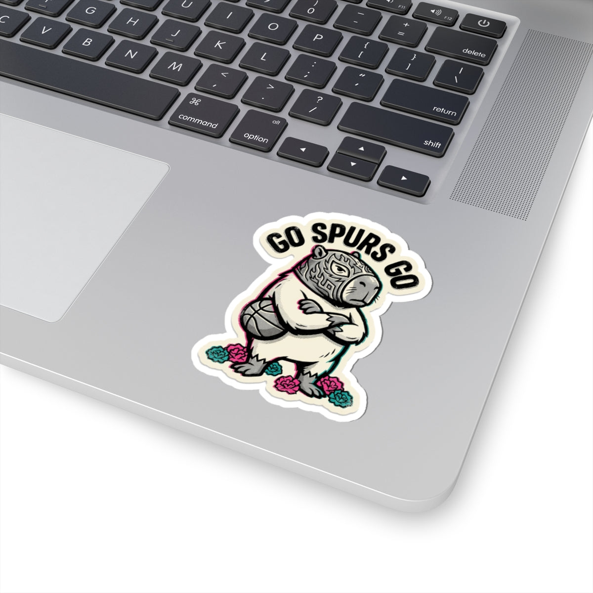 Luchador Capybara Sticker for Basketball Fan Tumbler, Lucha Libre Mask Decal, Silver and Black Wrestler Art, Go Spurs Go Hydro Flask Accent